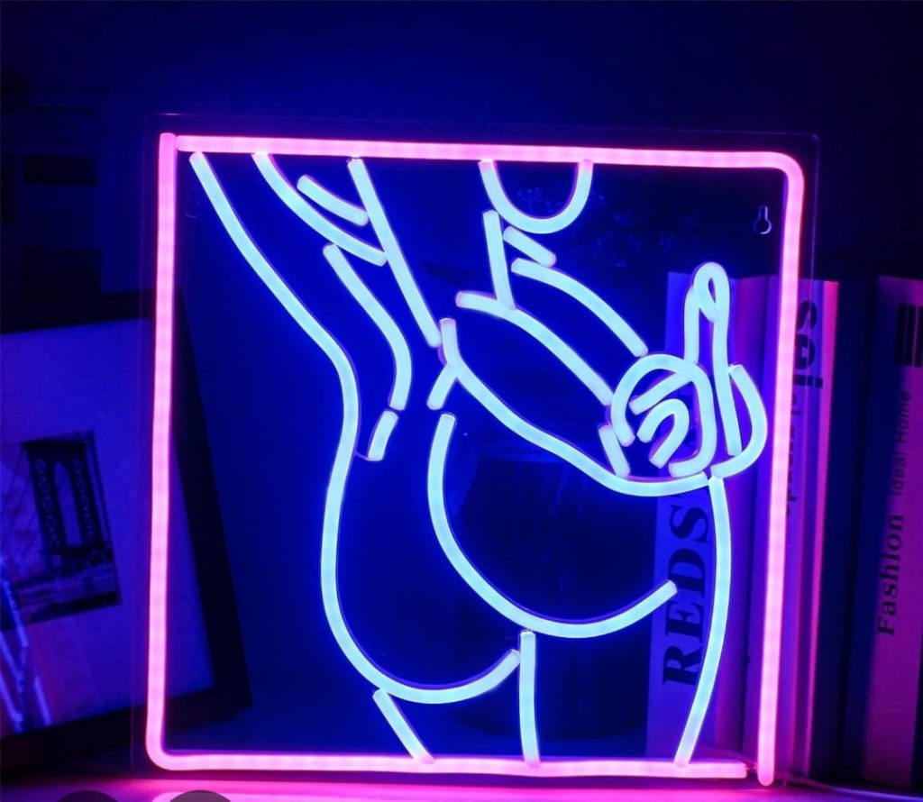 Illustration néon rose et bleu d'une femme sexy - image pour site webcam adulte